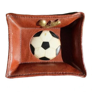 Vintage Retro Brown / Gold Resin Kicking Soccer Ball Sports Trinket Change Dish